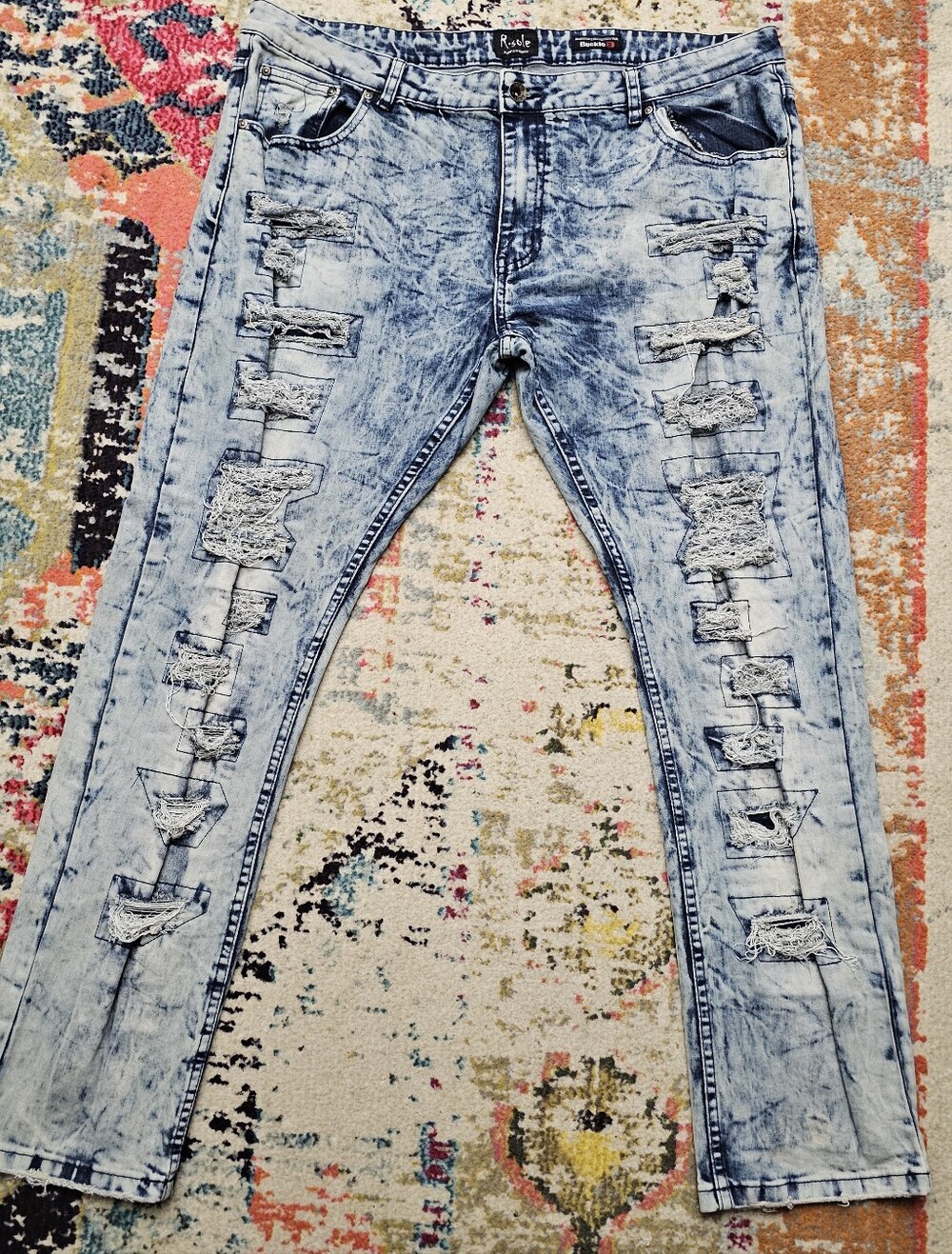 R sole BUCKLE Denim Slim Jeans Mens 42 x 32 R.sole Distressed Patch Shredded
